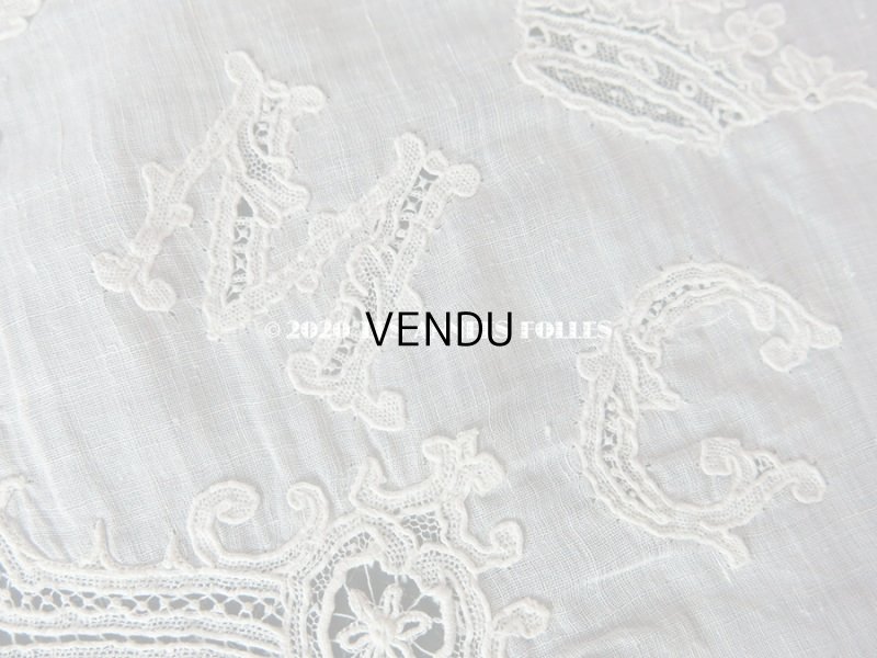 画像15: 19世紀 アンティーク ポワンドガーズのレース  結婚式のハンカチ 王冠 & モノグラムの刺繍 【 ポワン・ド・ガーズ 】