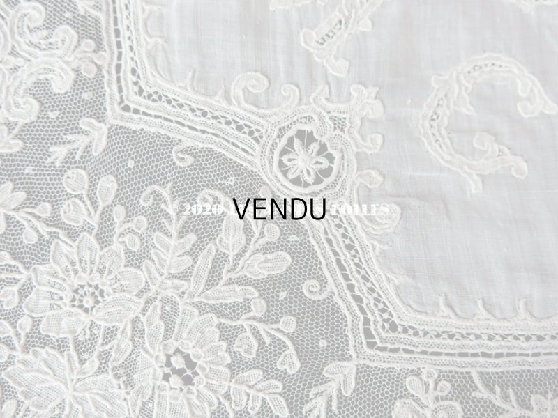 画像11: 19世紀 アンティーク ポワンドガーズのレース  結婚式のハンカチ 王冠 & モノグラムの刺繍 【 ポワン・ド・ガーズ 】