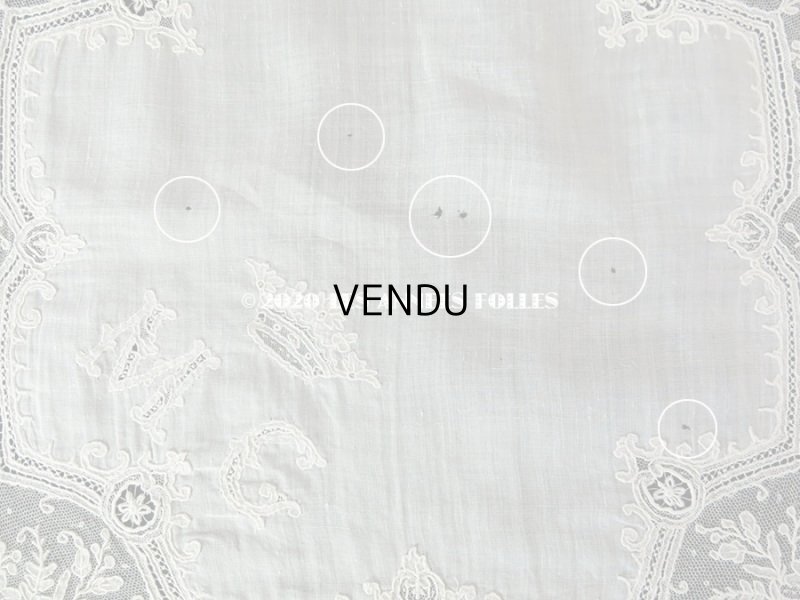 画像5: 19世紀 アンティーク ポワンドガーズのレース  結婚式のハンカチ 王冠 & モノグラムの刺繍 【 ポワン・ド・ガーズ 】