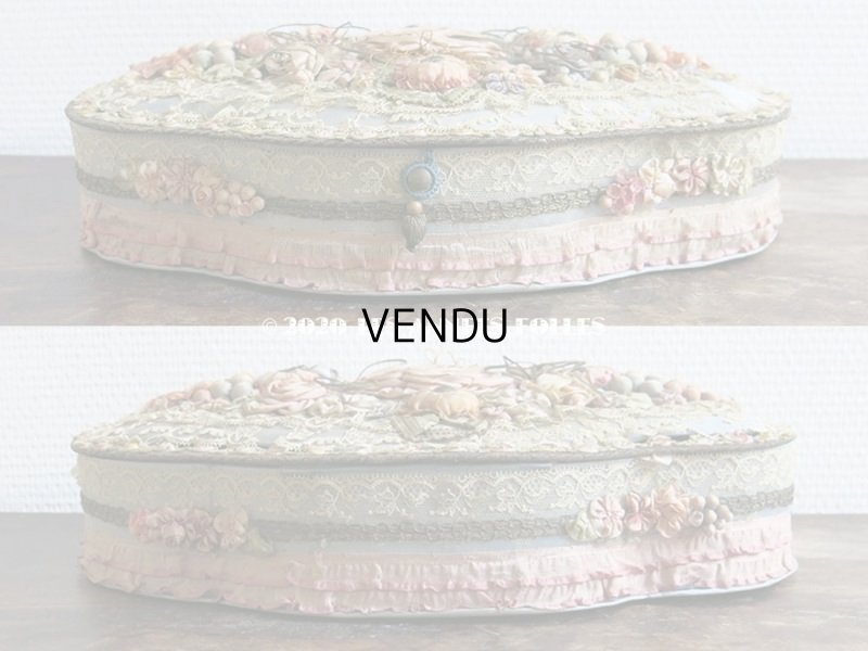 画像11: 1900年代 アンティーク 大きなカルトナージュボックス ロココトリム&レースの装飾