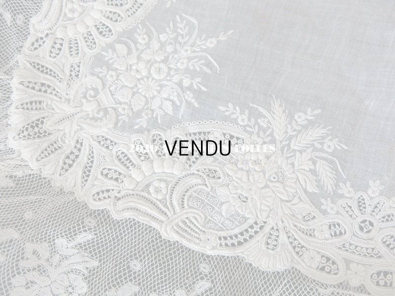 画像7: 19世紀 アンティーク  結婚式のハンカチ 【JC】 ホワイトワーク & 手編みのヴァランシエンヌレース 