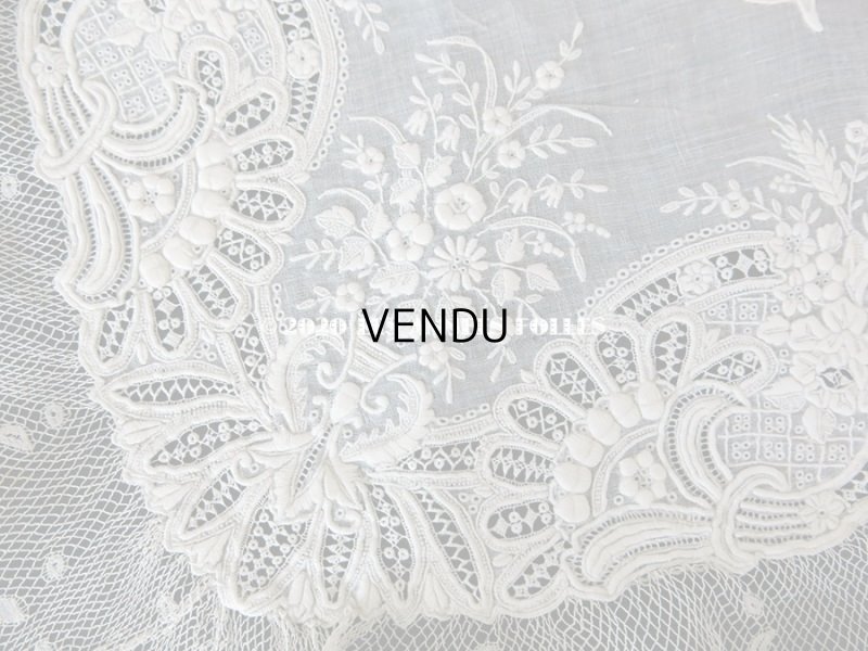 画像6: 19世紀 アンティーク  結婚式のハンカチ 【JC】 ホワイトワーク & 手編みのヴァランシエンヌレース 