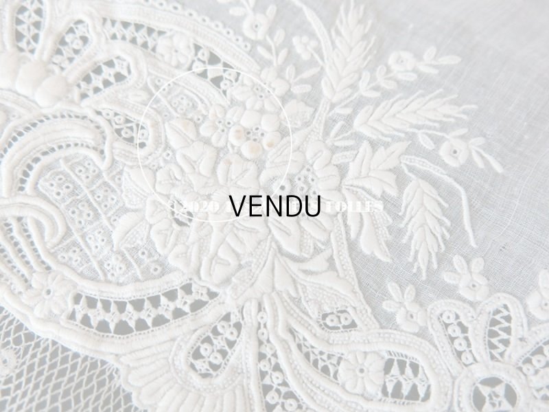 画像10: 19世紀 アンティーク  結婚式のハンカチ 【JC】 ホワイトワーク & 手編みのヴァランシエンヌレース 