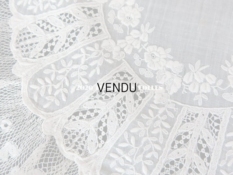 画像6: 19世紀 アンティーク  結婚式のハンカチ 【MP】 ホワイトワーク & 手編みのヴァランシエンヌレース 