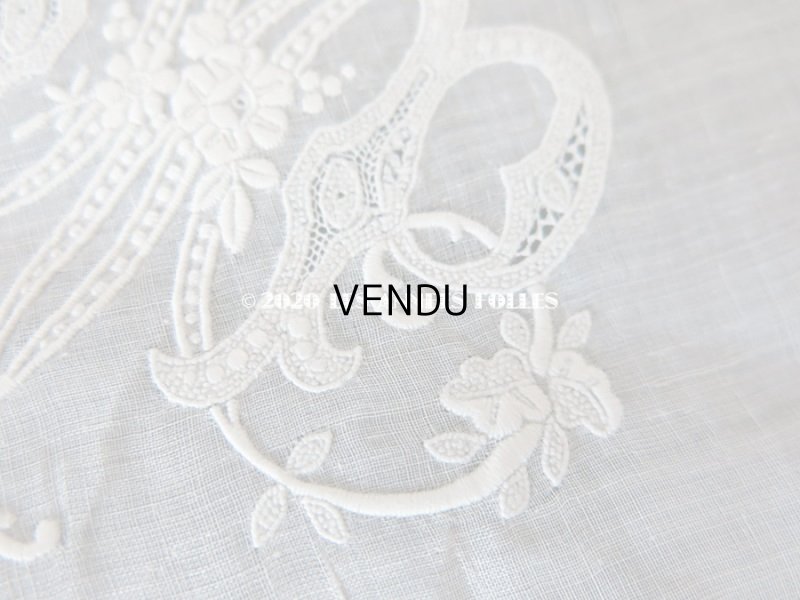 画像4: 19世紀 アンティーク  結婚式のハンカチ 【MP】 ホワイトワーク & 手編みのヴァランシエンヌレース 