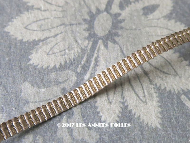 画像1: 19世紀末 アンティーク  シルク糸＆メタル糸 シャンパンゴールドのトリム 極細4mm幅 ストライプ柄 ブレード