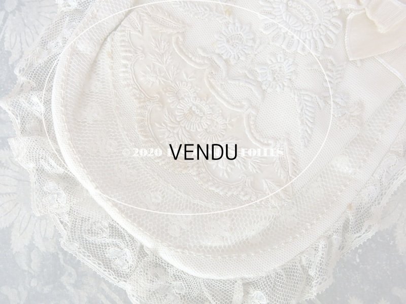 画像6: アンティーク 初聖体のオモニエール ピンクベージュ 花模様のホワイトワーク & 手編みのマリーヌレース