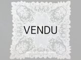 19世紀 アンティーク 大きなモノグラム刺繍入り 結婚式のハンカチ アプリカシオン・アングルテール (ボビンレース)　