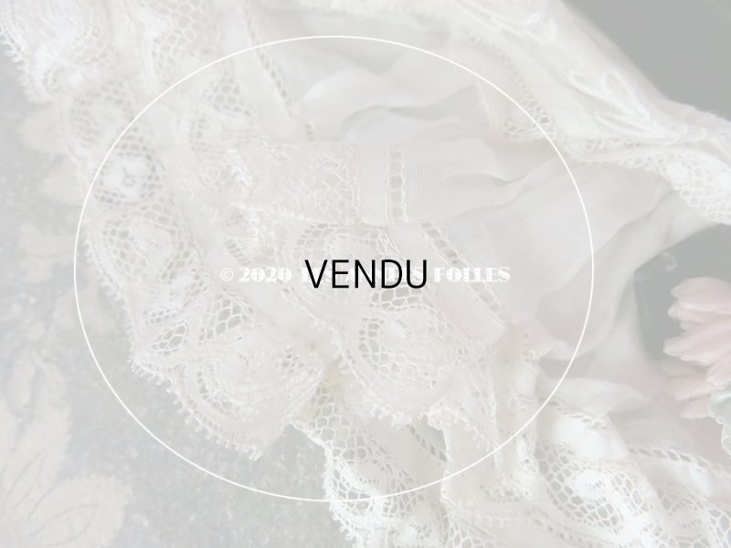 画像18: アンティーク ドール用 布花＆リボン付 レースのボネ