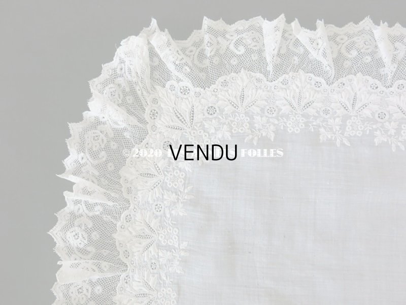 画像5: 19世紀 アンティーク  結婚式のハンカチ 【MA】 ホワイトワーク & 手編みのヴァランシエンヌレース 