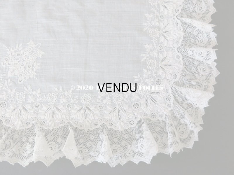 画像8: 19世紀 アンティーク  結婚式のハンカチ 【MA】 ホワイトワーク & 手編みのヴァランシエンヌレース 