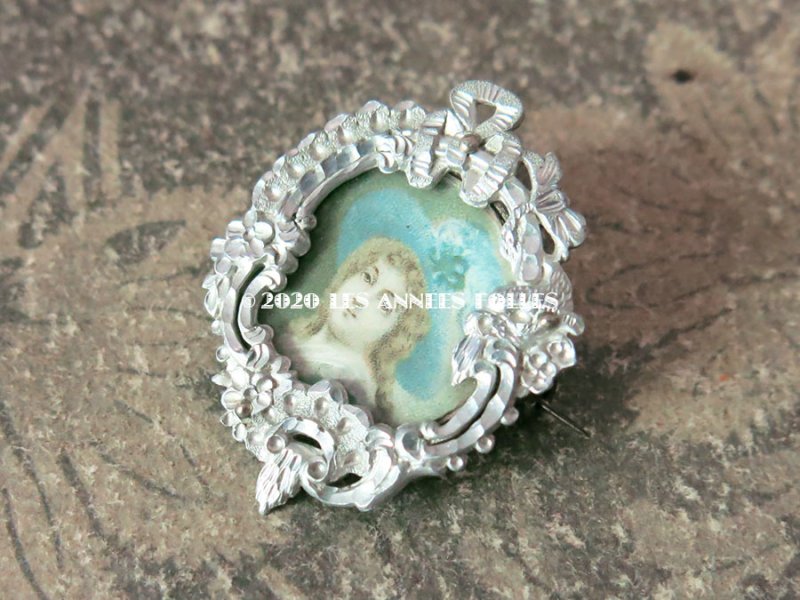 画像4: アンティーク 薔薇&リボン ロカイユ装飾 フォトフレームのブローチ