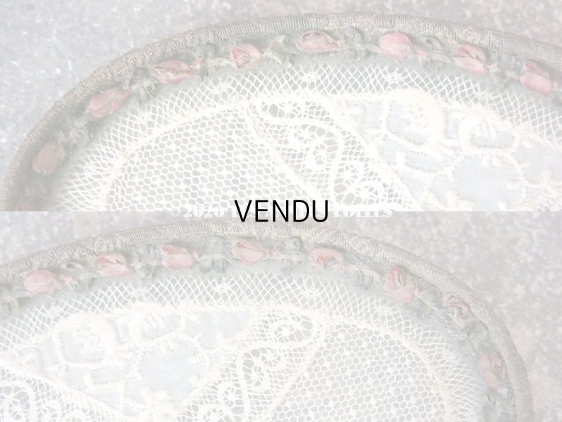 画像7: 1900年代 アンティーク 小さなトレイ　オールドローズ色 薔薇のロココトリム＆レースの装飾 小物入れ