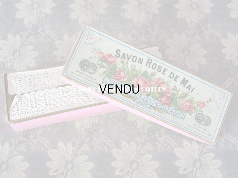 画像2: アンティーク 薔薇のソープボックス レースペーパー付き SAVON ROSE DE MAI - VIBERT FRERES PARIS -