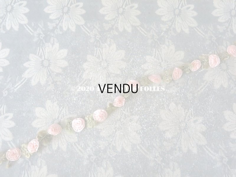 画像5: アンティーク シルク製 大きな薔薇のコトリム ベビーピンク  ロココリボン 55cm