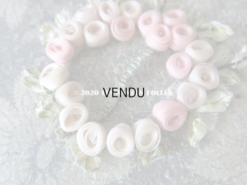 画像6: アンティーク シルク製 シルクシフォンの薔薇 ロココモチーフ 淡いピンクの薔薇のリース