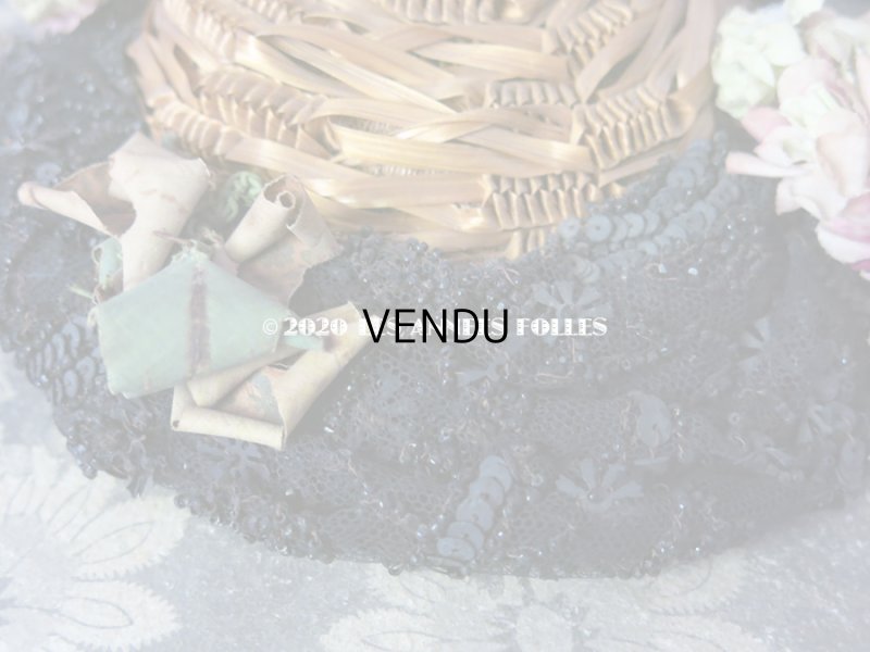 画像8: 19世紀末 アンティーク ドール用 ストローハット 鳥の剥製&布花&ビーズ刺繍付 ドールハット