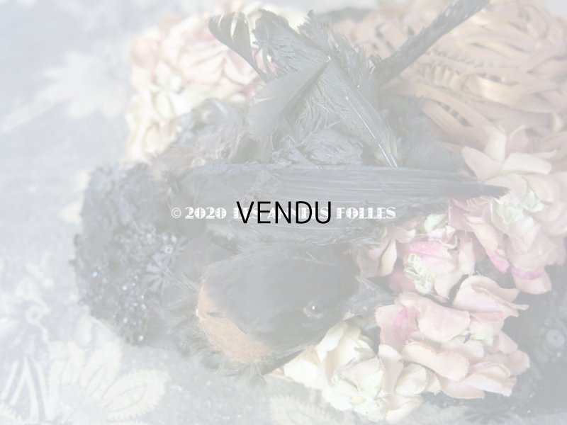 画像3: 19世紀末 アンティーク ドール用 ストローハット 鳥の剥製&布花&ビーズ刺繍付 ドールハット