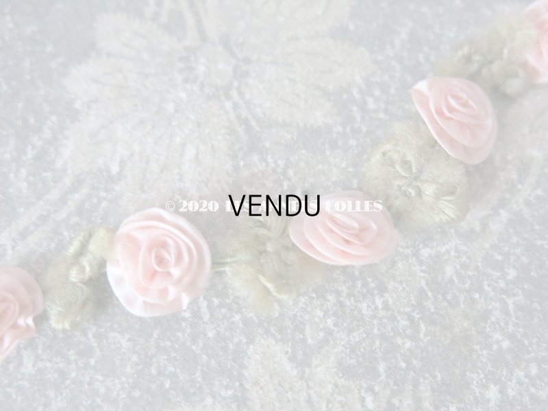 画像3: アンティーク シルク製 大きな薔薇のコトリム ベビーピンク  ロココリボン 55cm