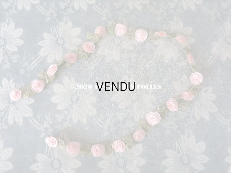 画像6: アンティーク シルク製 大きな薔薇のコトリム ベビーピンク  ロココリボン 55cm