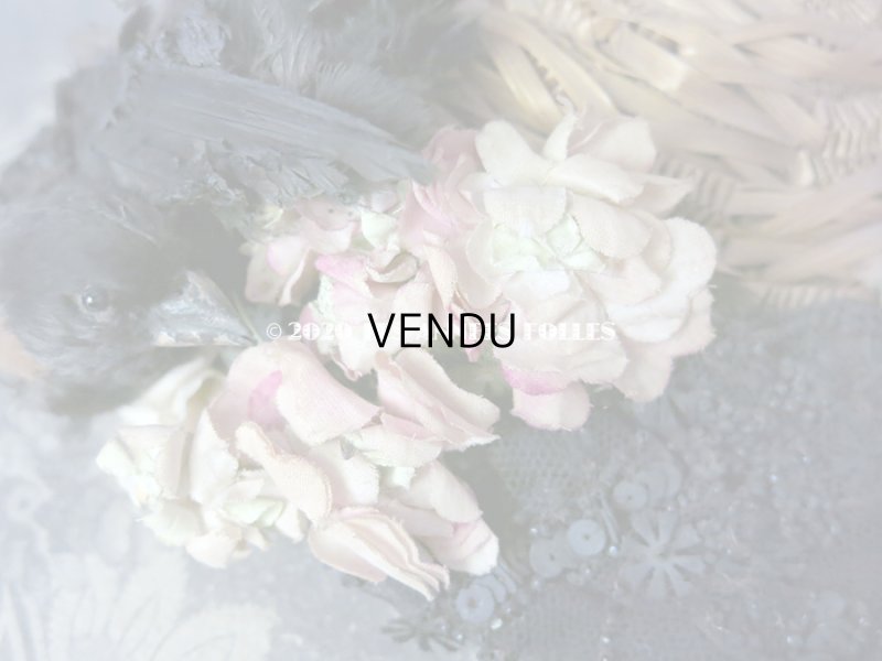 画像4: 19世紀末 アンティーク ドール用 ストローハット 鳥の剥製&布花&ビーズ刺繍付 ドールハット