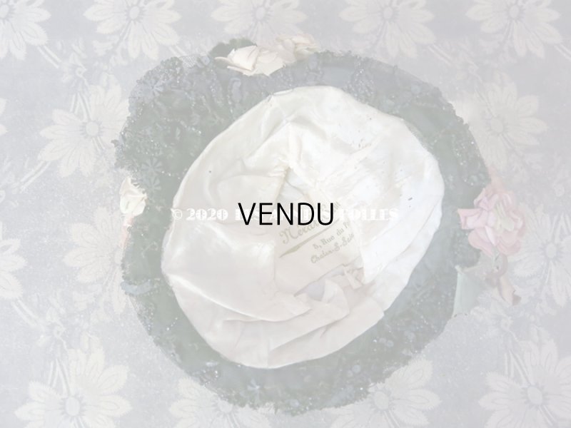 画像10: 19世紀末 アンティーク ドール用 ストローハット 鳥の剥製&布花&ビーズ刺繍付 ドールハット