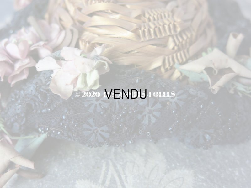 画像7: 19世紀末 アンティーク ドール用 ストローハット 鳥の剥製&布花&ビーズ刺繍付 ドールハット