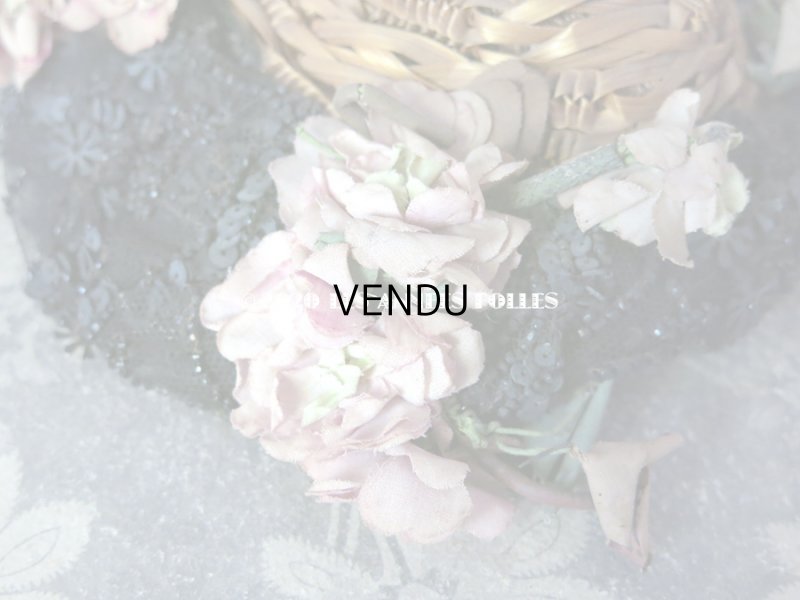 画像6: 19世紀末 アンティーク ドール用 ストローハット 鳥の剥製&布花&ビーズ刺繍付 ドールハット