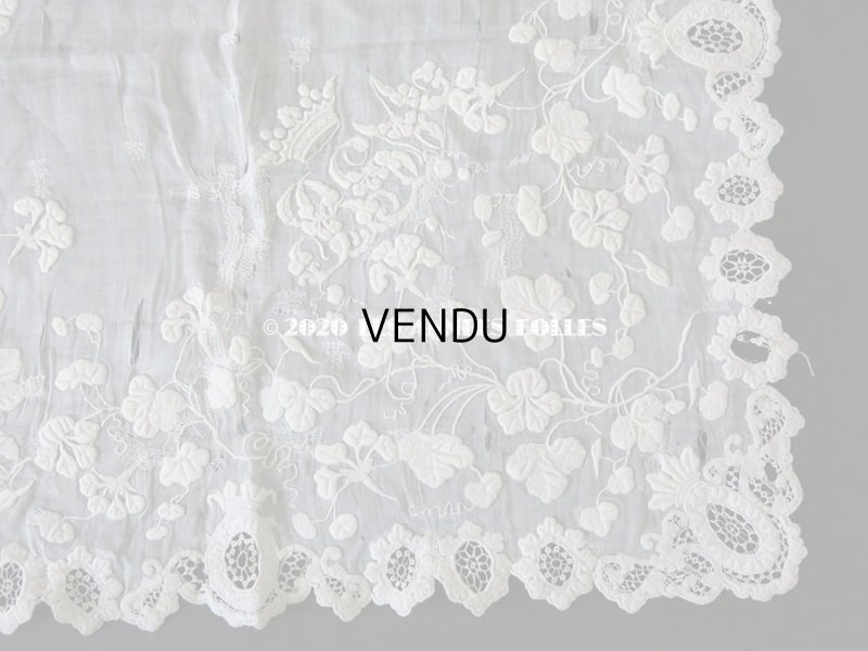 画像6: 19世紀 アンティーク  結婚式のハンカチ 王冠とモノグラム入り ホワイトワーク