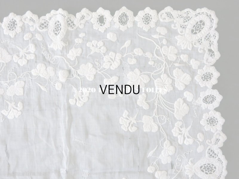 画像4: 19世紀 アンティーク  結婚式のハンカチ 王冠とモノグラム入り ホワイトワーク