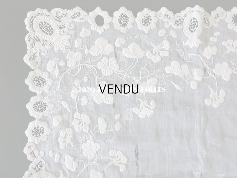 画像3: 19世紀 アンティーク  結婚式のハンカチ 王冠とモノグラム入り ホワイトワーク