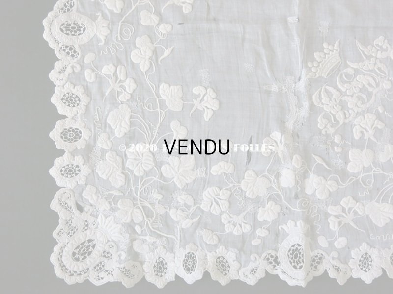 画像5: 19世紀 アンティーク  結婚式のハンカチ 王冠とモノグラム入り ホワイトワーク