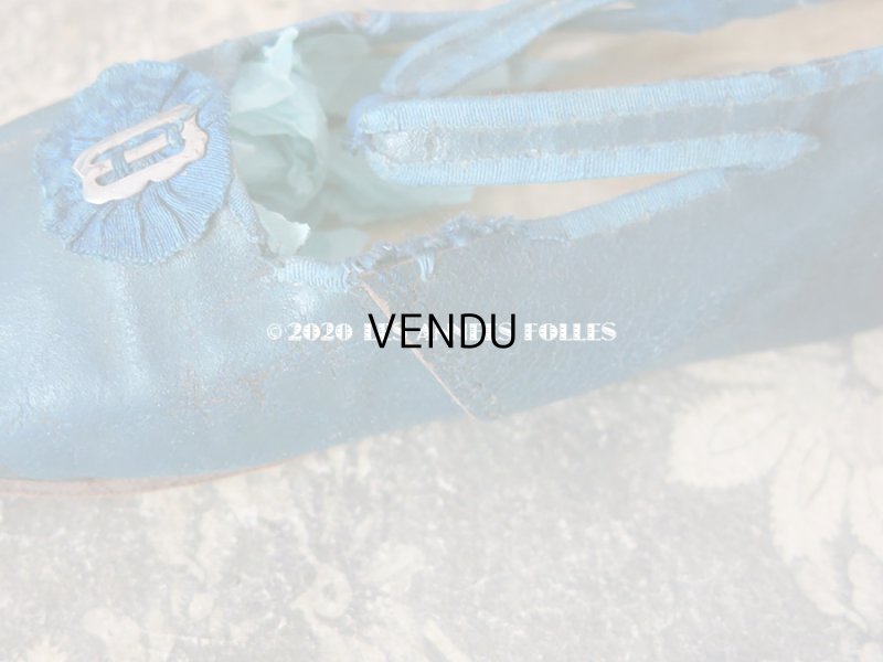 画像16: 1900年代 アンティーク 子供用 レザーシューズ  スモーキーブルー