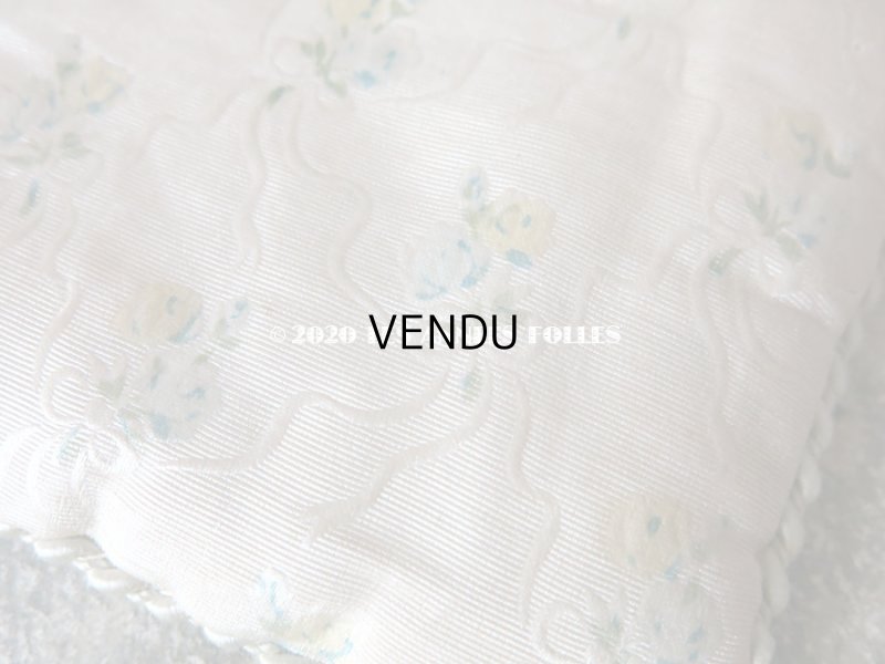 画像5: 19世紀末 アンティーク  シルク製 クッション ブルーの薔薇＆リボンのガーランド