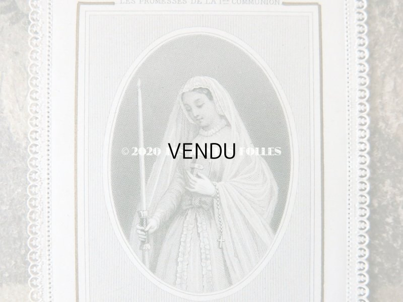 画像3: アンティーク  初聖体のカニヴェ ホーリーカード  レースの透かし模様 コミュニオン