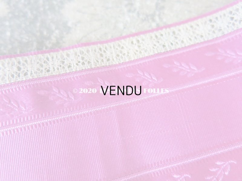 画像5: 19世紀末 アンティーク  レースの縁取り シルク製 リーフ柄のリボン 　6.1cm幅 150cm パープル＆フューシャピンク