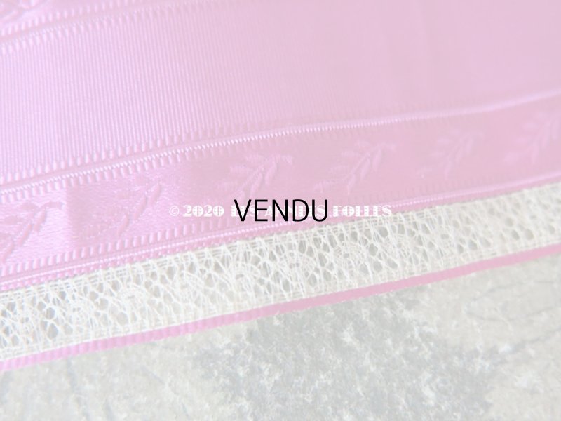 画像4: 19世紀末 アンティーク  レースの縁取り シルク製 リーフ柄のリボン 　6.1cm幅 150cm パープル＆フューシャピンク