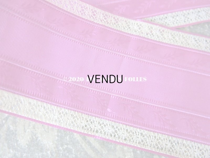 画像6: 19世紀末 アンティーク  レースの縁取り シルク製 リーフ柄のリボン 　6.1cm幅 150cm パープル＆フューシャピンク