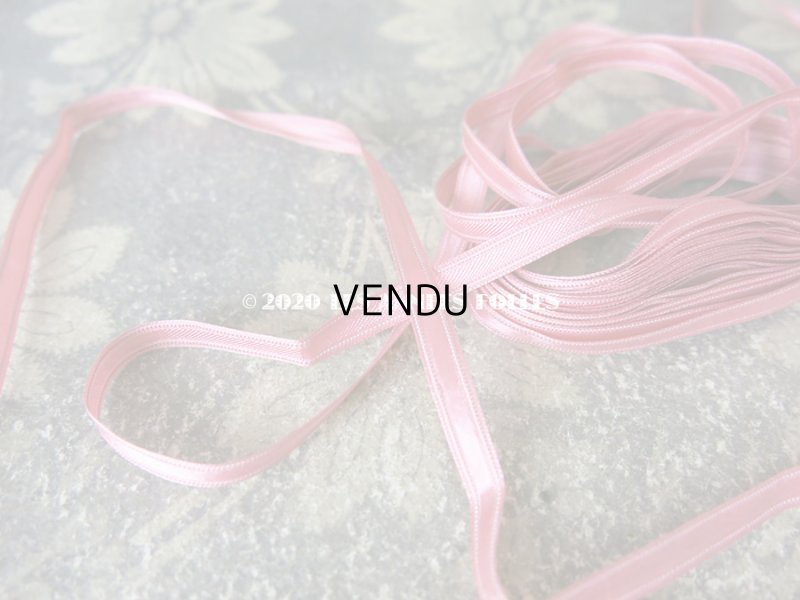 画像3: 1900年代 アンティーク シルク製 極細 サテンリボン オールドローズ色 6mm幅