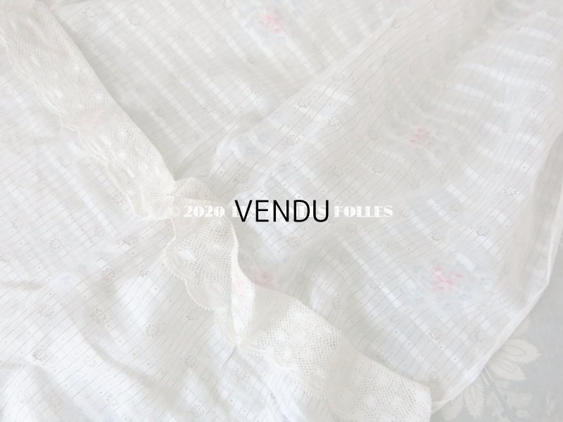 画像5: 1900年代 アンティーク  薔薇＆勿忘草 ストライプ コットン製ファブリック (エプロン) 70×51cm & 70×25cm