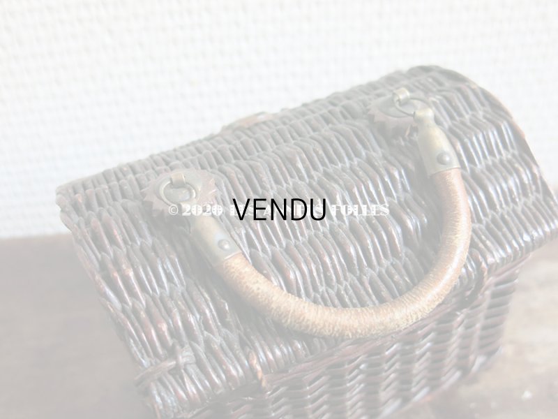 画像10: 1900年代 アンティーク ドール用 パニエ レザーのハンドル付き ブラウン