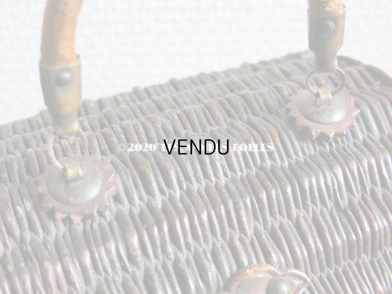 画像8: 1900年代 アンティーク ドール用 パニエ レザーのハンドル付き ブラウン