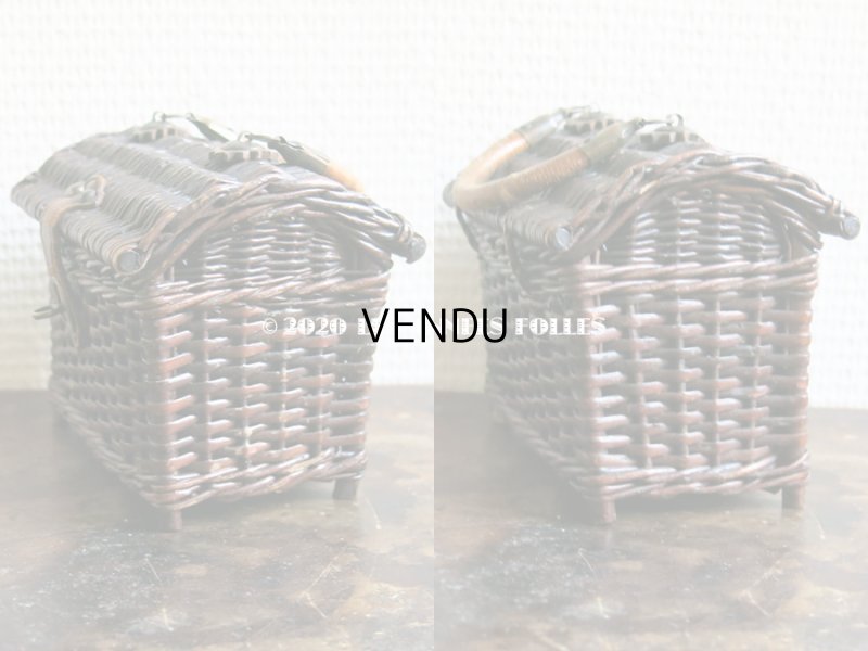 画像5: 1900年代 アンティーク ドール用 パニエ レザーのハンドル付き ブラウン