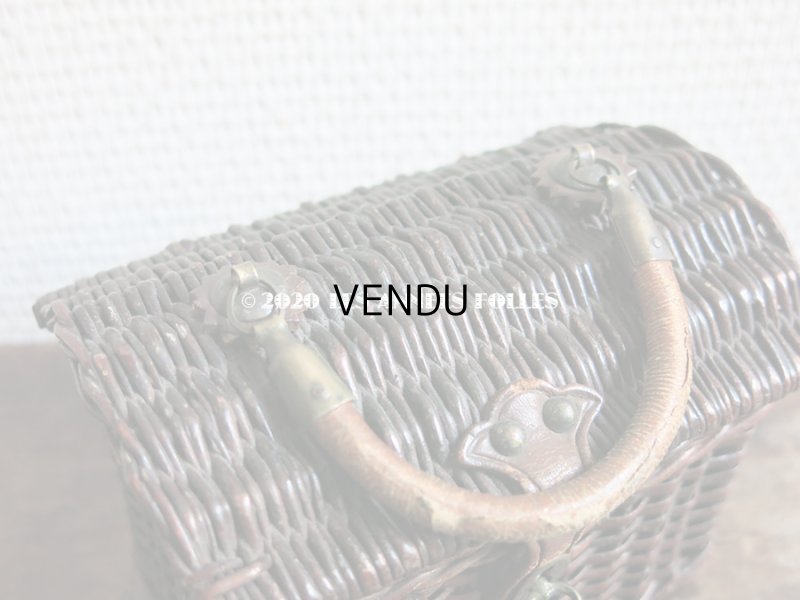 画像9: 1900年代 アンティーク ドール用 パニエ レザーのハンドル付き ブラウン