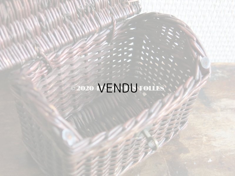 画像12: 1900年代 アンティーク ドール用 パニエ レザーのハンドル付き ブラウン