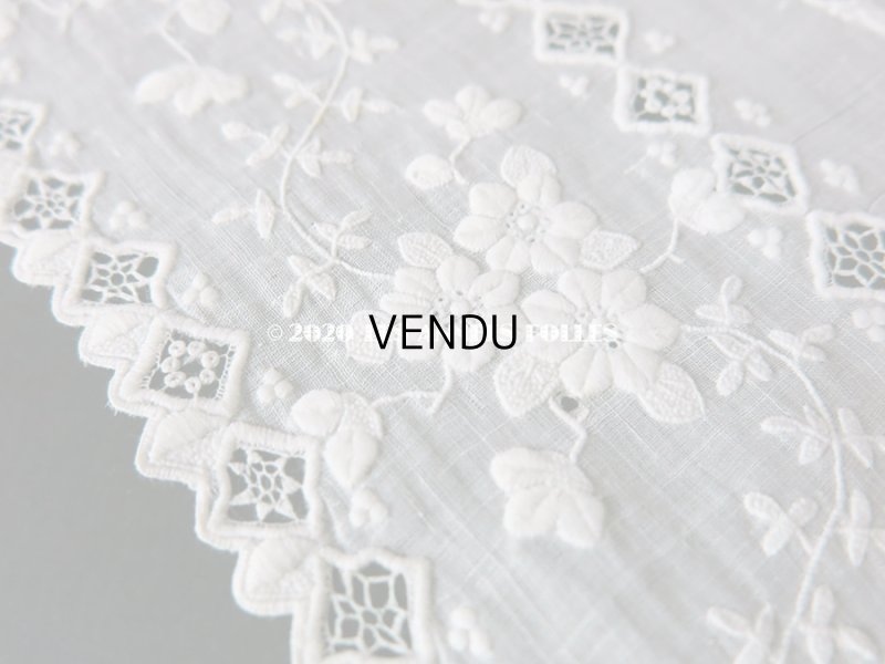 画像6: 19世紀 アンティーク  ホワイトワークの結婚式のハンカチ モノグラム＆透かし模様入り