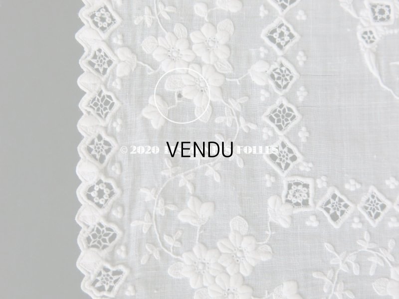 画像14: 19世紀 アンティーク  ホワイトワークの結婚式のハンカチ モノグラム＆透かし模様入り