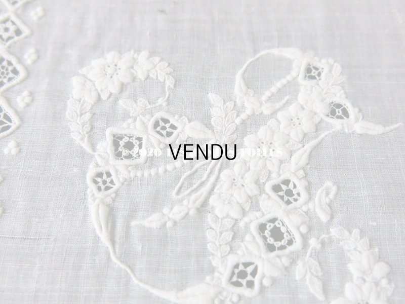 画像8: 19世紀 アンティーク  ホワイトワークの結婚式のハンカチ モノグラム＆透かし模様入り