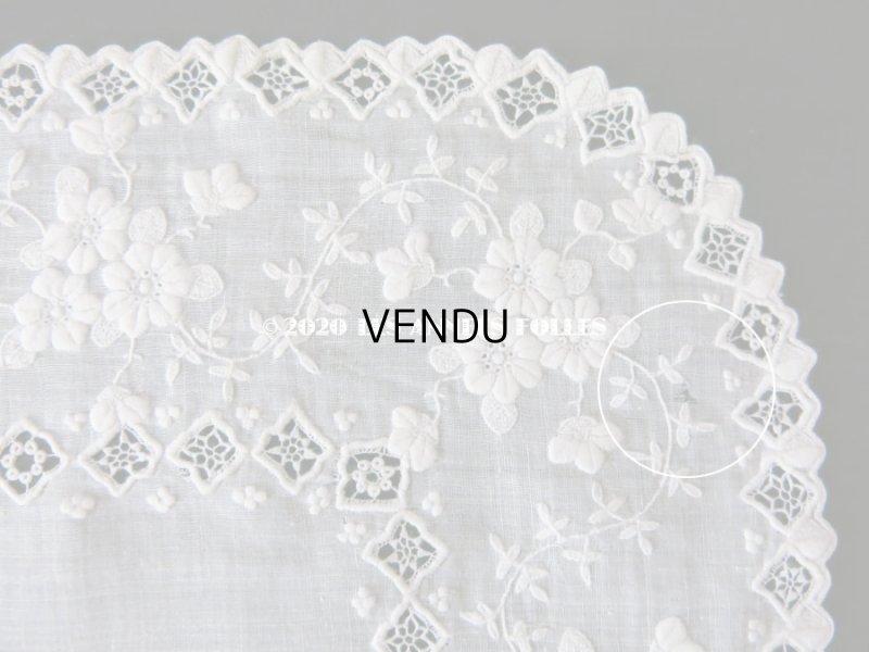 画像13: 19世紀 アンティーク  ホワイトワークの結婚式のハンカチ モノグラム＆透かし模様入り