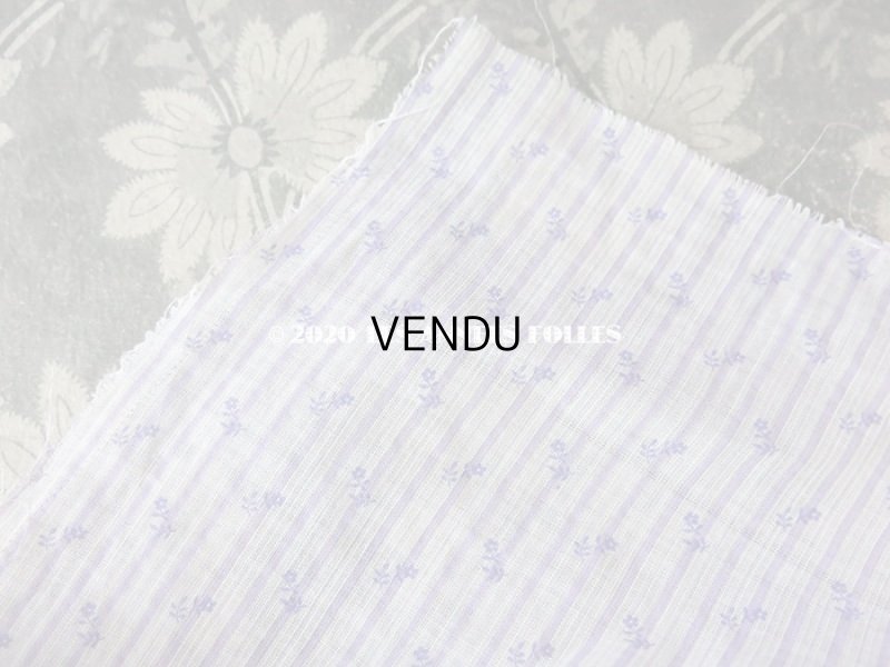 画像4: 1900年代 アンティーク ドールドレス用 ラベンダー色の小さな花模様 & ストライプ コットン製ファブリック  75×61cm